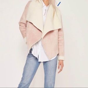 Missguided faux shearling/suede pastel color waterfall coat size XS BRAND NEW